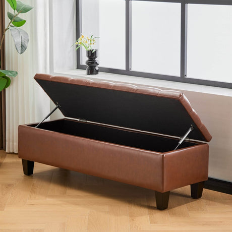 Brown PU Leather Storage Ottoman Bench With Foam Filling - Serenova - Sleep Galleria