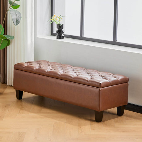 Brown PU Leather Storage Ottoman Bench With Foam Filling - Serenova - Sleep Galleria