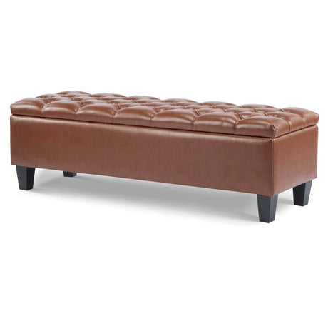 Brown PU Leather Storage Ottoman Bench With Foam Filling - Serenova - Sleep Galleria