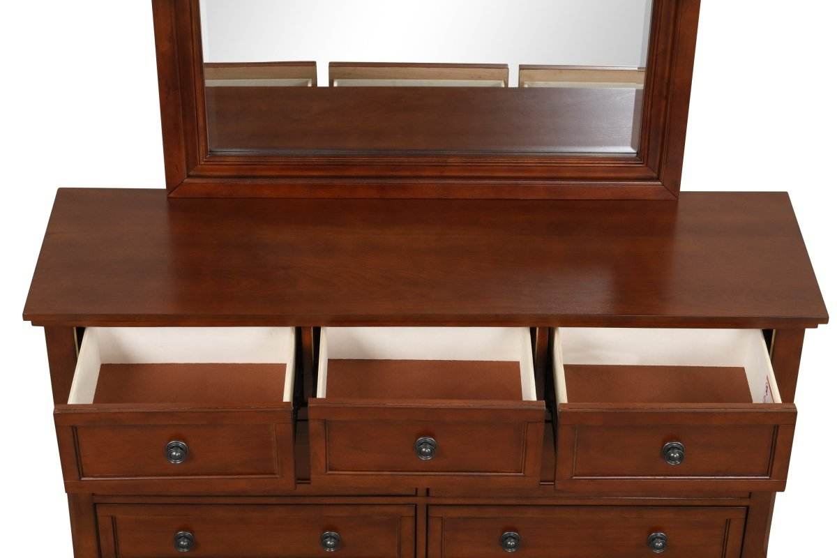 Cherry Finish Particle Board Dresser With Full Extension Drawers - Sleep Galleria