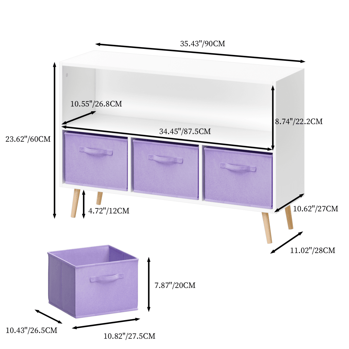 Children’s MDF Bookcase With Collapsible Fabric Drawers - Sleep Galleria