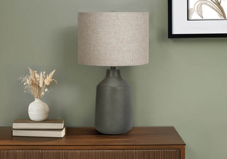 Concrete Grey Table Lamp With Beige Linen Shade - Sleep Galleria