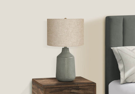 Concrete Grey Table Lamp With Beige Linen Shade - Sleep Galleria