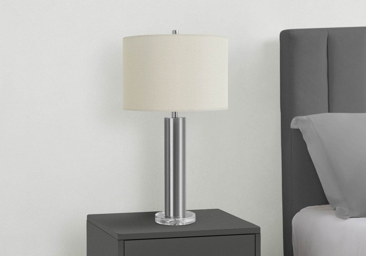Contemporary Nickel Metal Acrylic Base Table Lamp - Serenova - Sleep Galleria