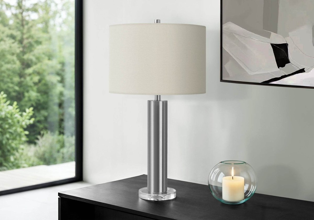 Contemporary Nickel Metal Acrylic Base Table Lamp - Serenova - Sleep Galleria