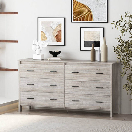 Contemporary Oak Six Drawer Particle Board Dresser - Sleep Galleria