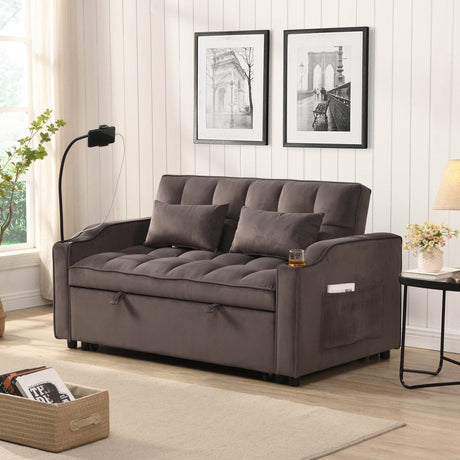 Convertible Velvet Sofa Bed With USB Ports And Trundle - Sleep Galleria