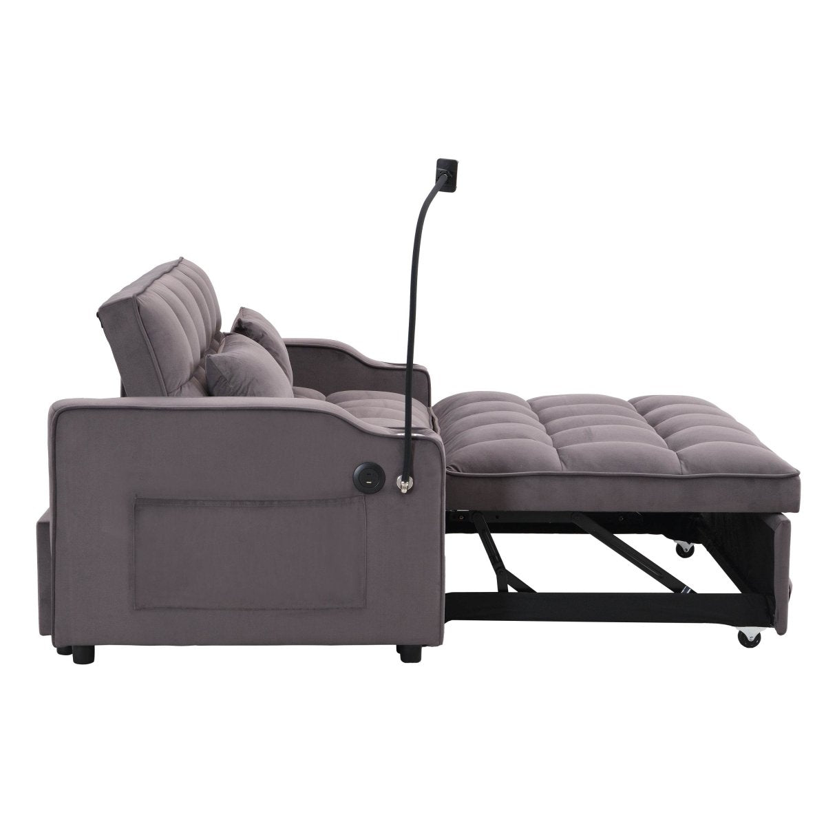 Convertible Velvet Sofa Bed With USB Ports And Trundle - Sleep Galleria