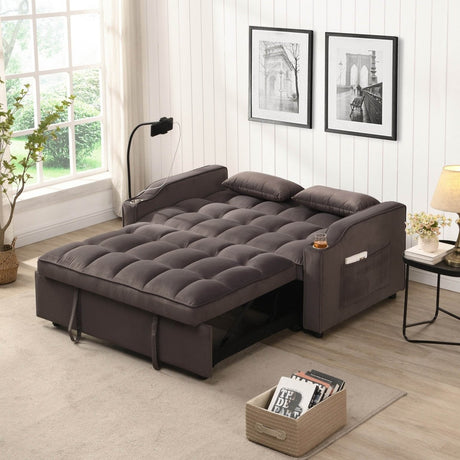 Convertible Velvet Sofa Bed With USB Ports And Trundle - Sleep Galleria