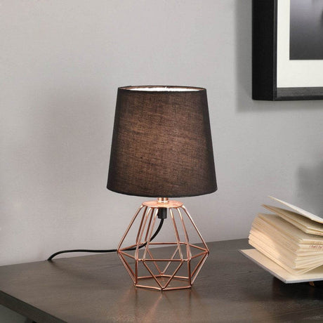 Copper Metal Geometric Table Lamp With Black Shade - Serenova - Sleep Galleria