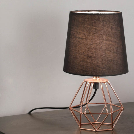 Copper Metal Geometric Table Lamp With Black Shade - Serenova - Sleep Galleria