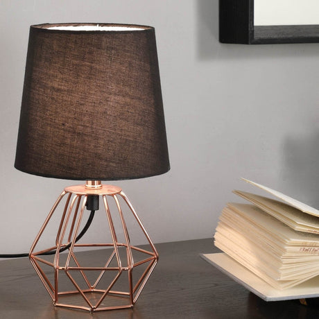 Copper Metal Geometric Table Lamp With Black Shade - Serenova - Sleep Galleria