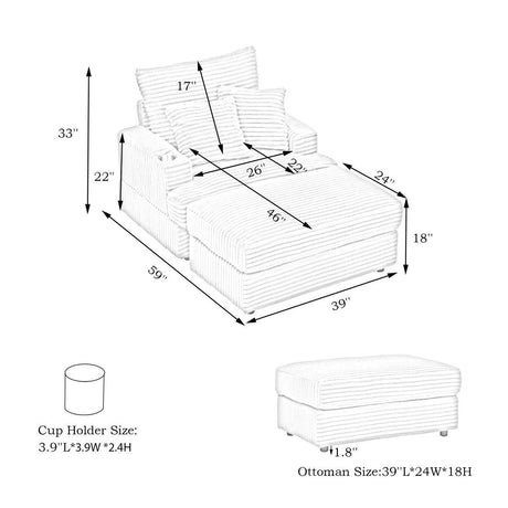 Corduroy Spring Upholstered Armchair And Ottoman Set - Serenova - Sleep Galleria