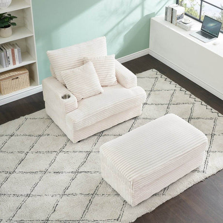 Corduroy Upholstered Reclining Armchair With Ottoman Set - Serenova - Sleep Galleria