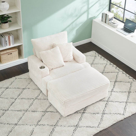 Corduroy Upholstered Reclining Armchair With Ottoman Set - Serenova - Sleep Galleria