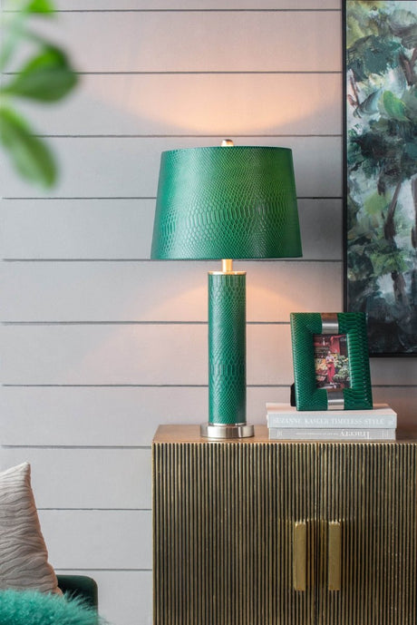 Crocodile Textured Faux Leather Table Lamp - Serenova - Sleep Galleria