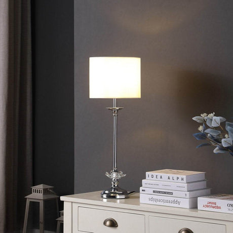 Crystal Floral Chrome Metal Table Lamp With Drum Shade - Sleep Galleria