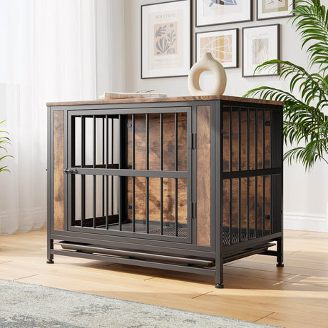 Decorative MDF Metal Dog Crate Furniture With Cushion - Sleep Galleria
