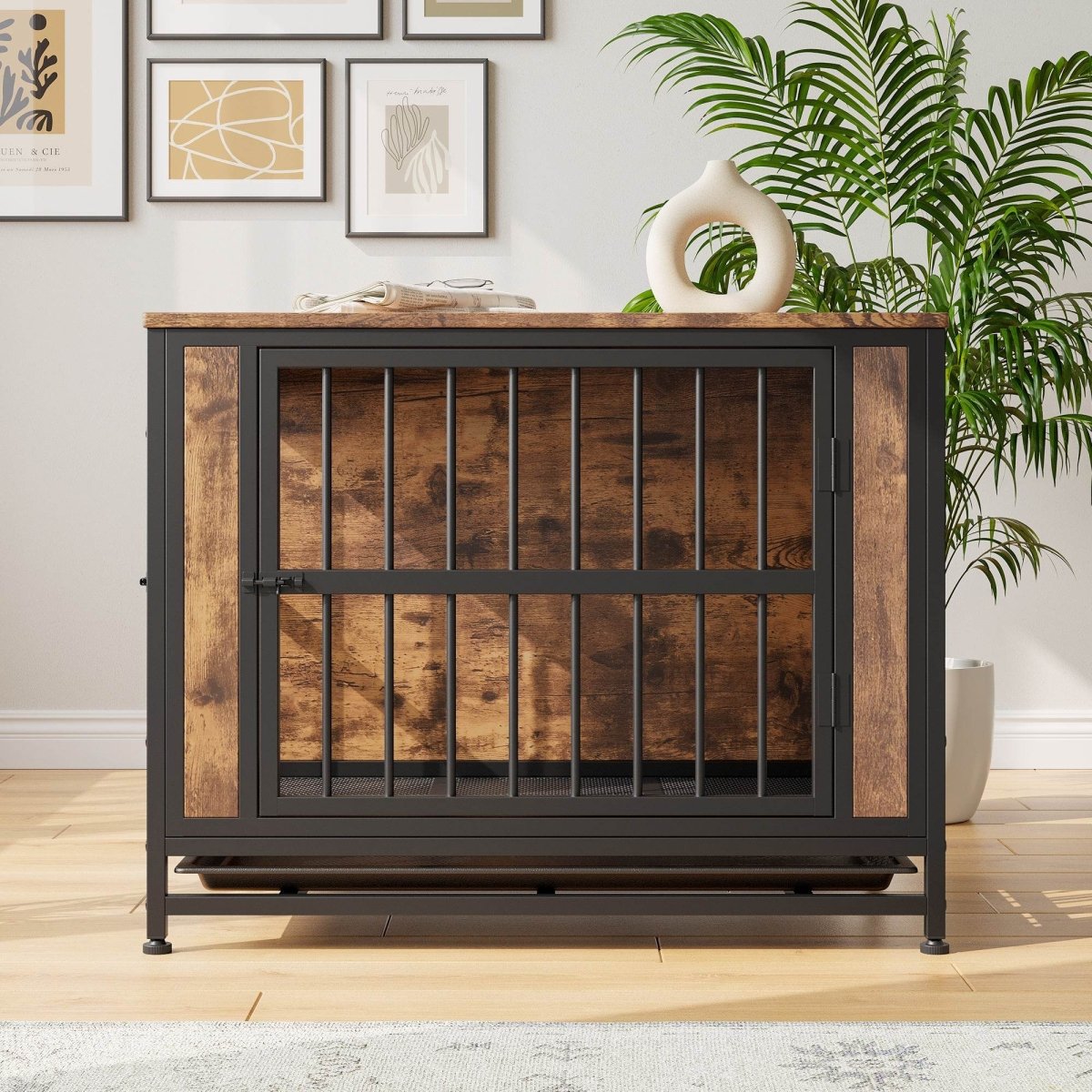 Decorative MDF Metal Dog Crate Furniture With Cushion - Serenova - Sleep Galleria