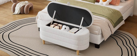 Elegant Upholstered Sherpa Fabric Storage Ottoman Bench - Serenova - Sleep Galleria