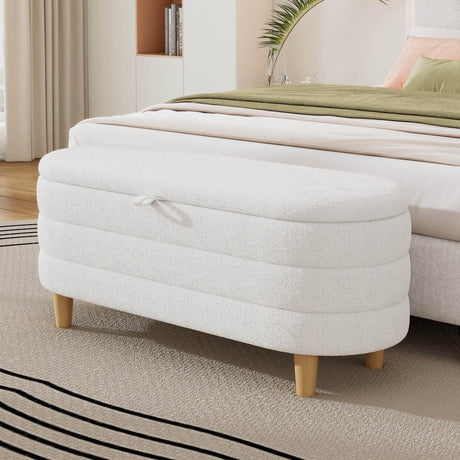 Elegant Upholstered Sherpa Fabric Storage Ottoman Bench - Serenova - Sleep Galleria