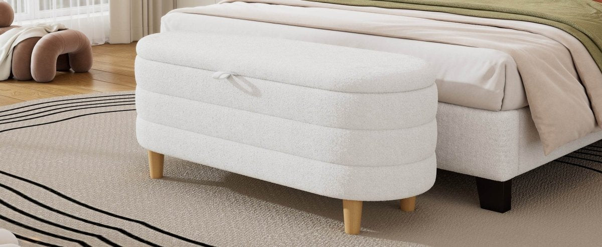 Elegant Upholstered Sherpa Fabric Storage Ottoman Bench - Sleep Galleria