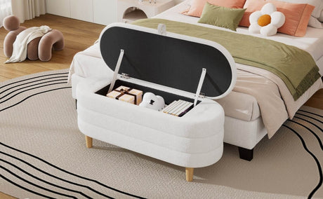 Elegant Upholstered Sherpa Fabric Storage Ottoman Bench - Serenova - Sleep Galleria