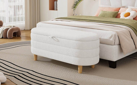 Elegant Upholstered Sherpa Fabric Storage Ottoman Bench - Serenova - Sleep Galleria