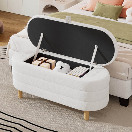 Elegant Upholstered Sherpa Fabric Storage Ottoman Bench - Serenova - Sleep Galleria