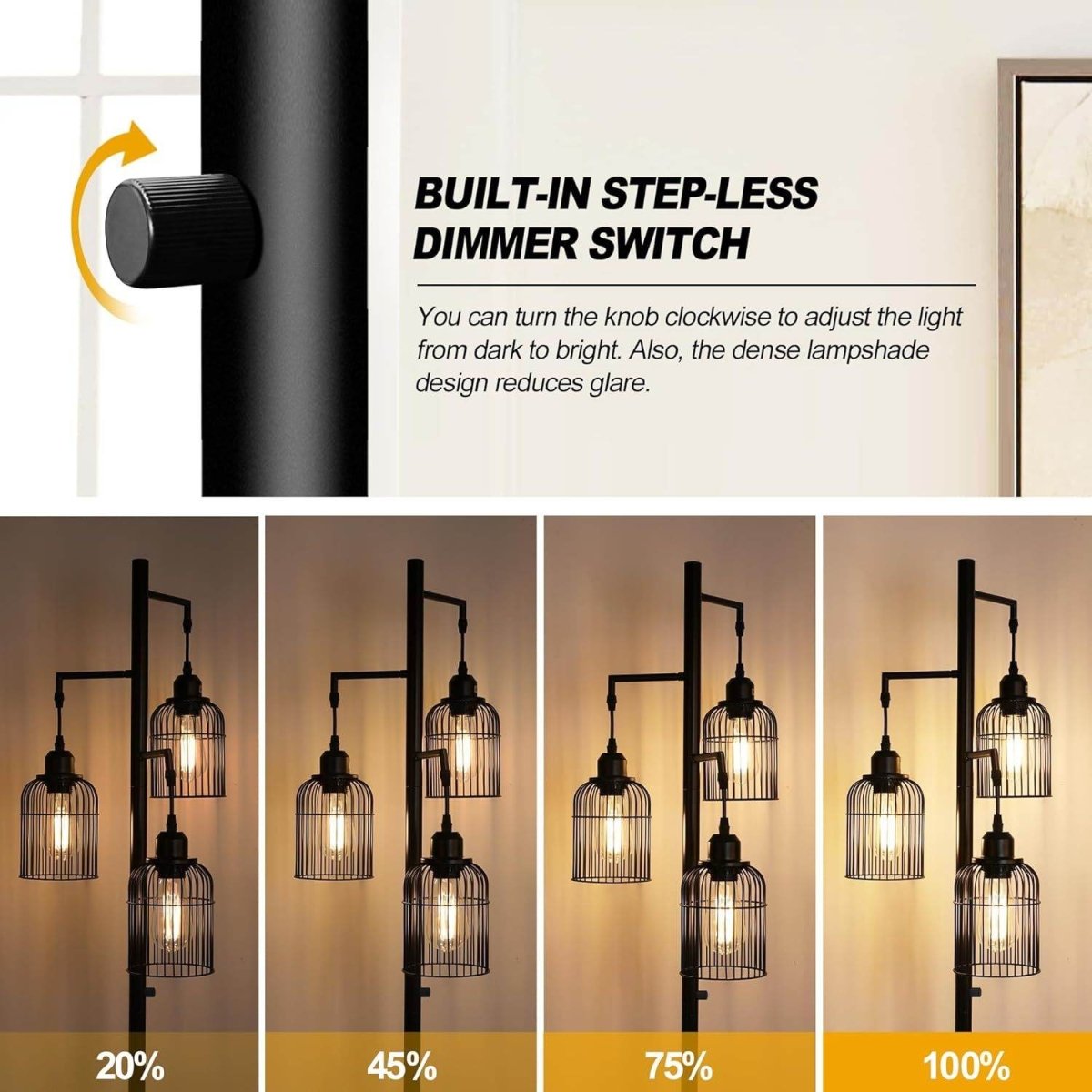 Farmhouse Industrial Metal Floor Lamp With 3 Cage Shades - Serenova - Sleep Galleria