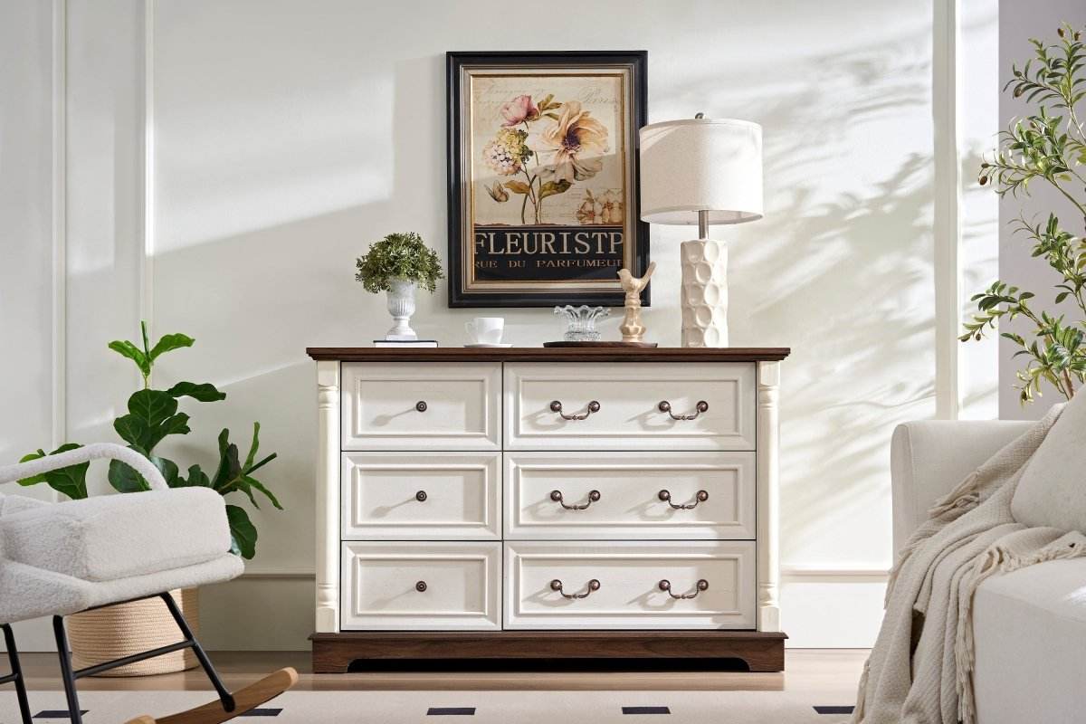 Farmhouse Style 6-Drawer Walnut MDF Dresser Chest - Sleep Galleria