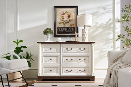 Farmhouse Style 6-Drawer Walnut MDF Dresser Chest - Sleep Galleria