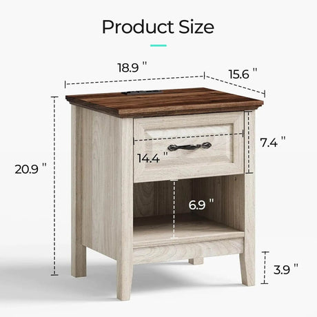 Farmhouse Wood Nightstand With Type-C Charging Station - Sleep Galleria