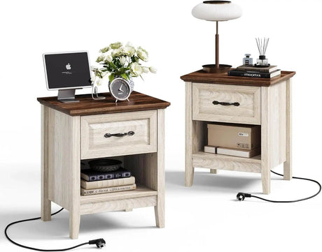 Farmhouse Wood Nightstand With Type-C Charging Station - Sleep Galleria