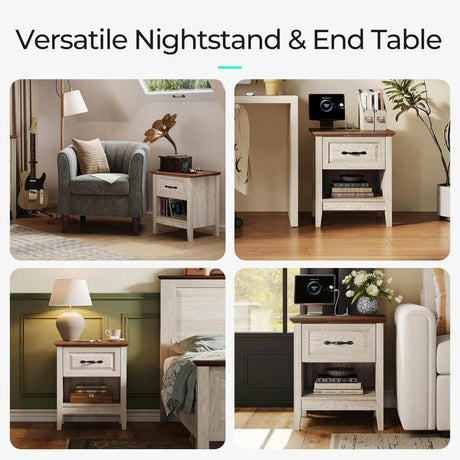 Farmhouse Wood Nightstand With Type-C Charging Station - Sleep Galleria