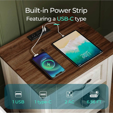 Farmhouse Wood Nightstand With Type-C Charging Station - Sleep Galleria