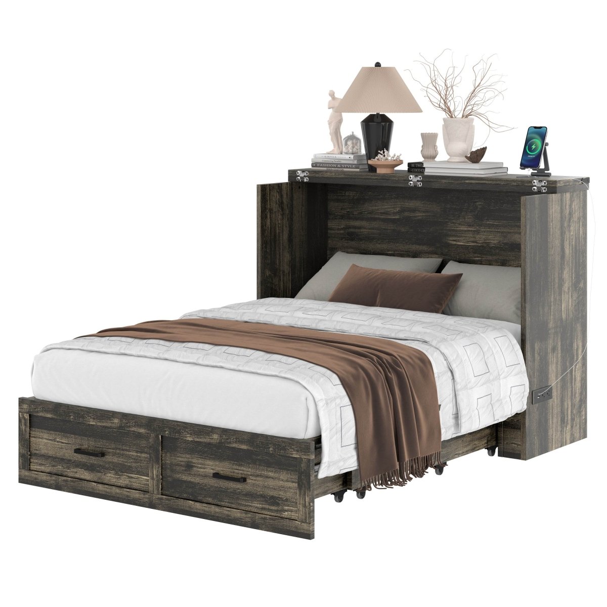 Full Size Murphy Bed Cabinet With Charging Station - Sleep Galleria