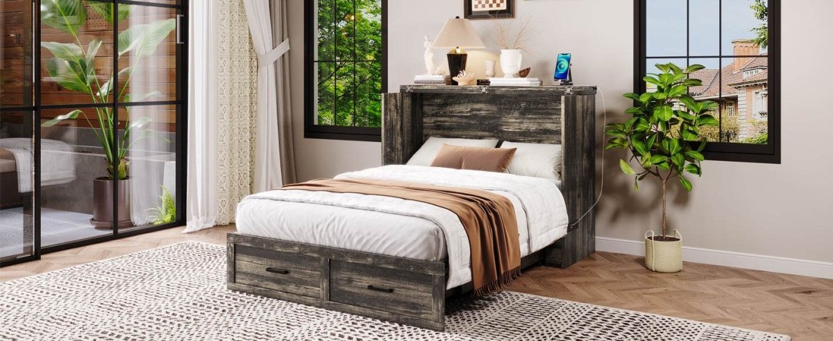 Full Size Murphy Bed Cabinet With Charging Station - Sleep Galleria