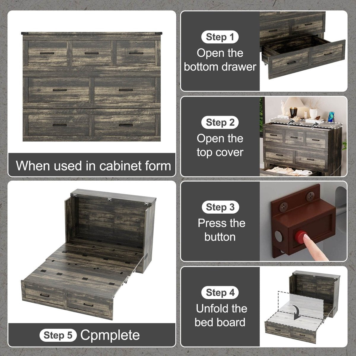 Full Size Murphy Bed Cabinet With Charging Station - Sleep Galleria
