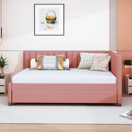 Full Upholstered Linen Daybed With Twin Trundle - Serenova - Sleep Galleria