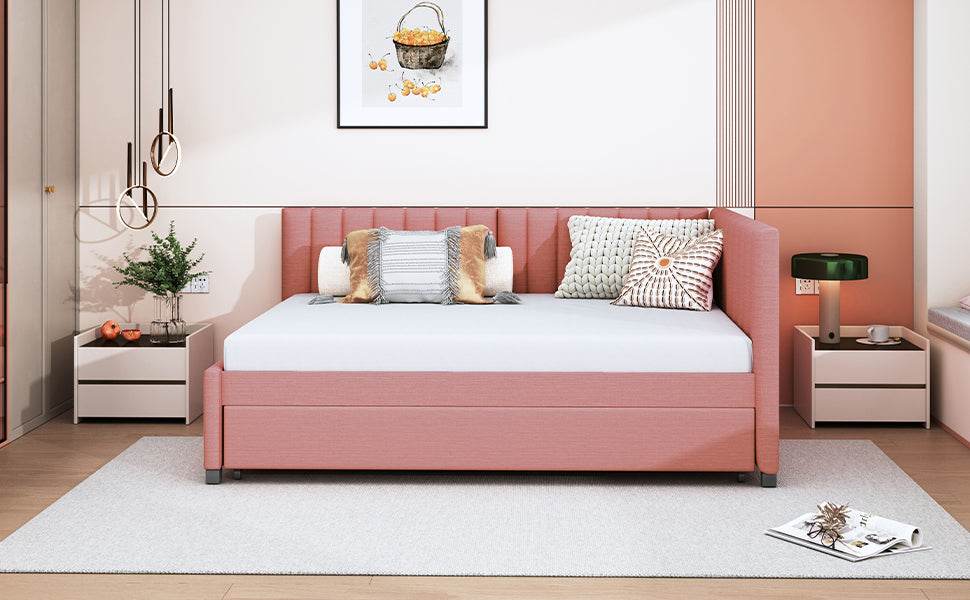 Full Upholstered Linen Daybed With Twin Trundle - Serenova - Sleep Galleria