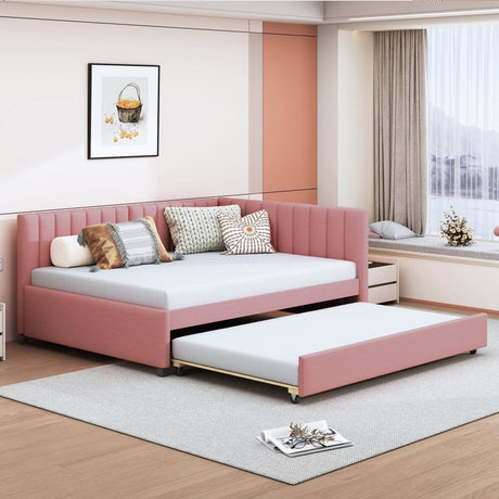 Full Upholstered Linen Daybed With Twin Trundle - Serenova - Sleep Galleria