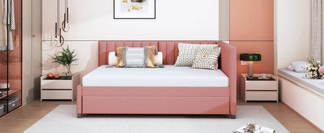 Full Upholstered Linen Daybed With Twin Trundle - Serenova - Sleep Galleria
