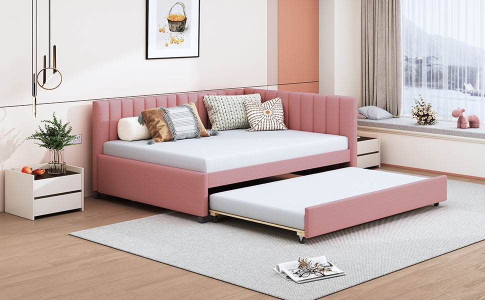 Full Upholstered Linen Daybed With Twin Trundle - Serenova - Sleep Galleria