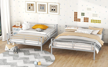 Full XL Over Queen Iron Metal Bunk Bed Silver Finish - Serenova - Sleep Galleria
