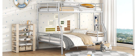 Full XL Over Queen Iron Metal Bunk Bed Silver Finish - Serenova - Sleep Galleria