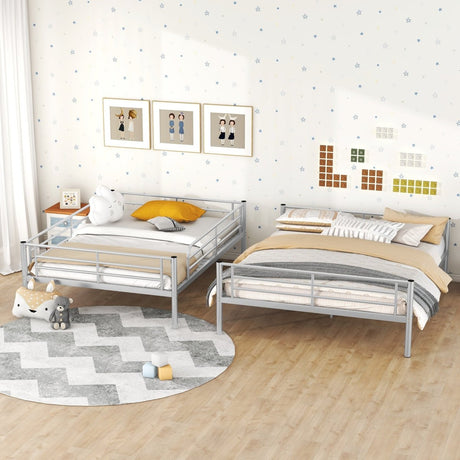 Full XL Over Queen Iron Metal Bunk Bed Silver Finish - Serenova - Sleep Galleria
