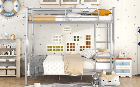Full XL Over Queen Iron Metal Bunk Bed Silver Finish - Serenova - Sleep Galleria
