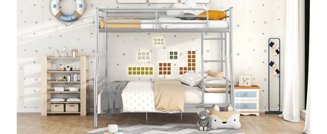Full XL Over Queen Iron Metal Bunk Bed Silver Finish - Serenova - Sleep Galleria