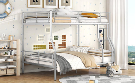 Full XL Over Queen Iron Metal Bunk Bed Silver Finish - Serenova - Sleep Galleria